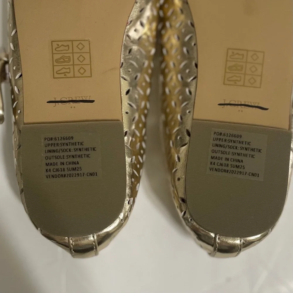 Girl's J. CREW Factory Perforated Metallic Mary Janes Shoes Buckles Party Size 4